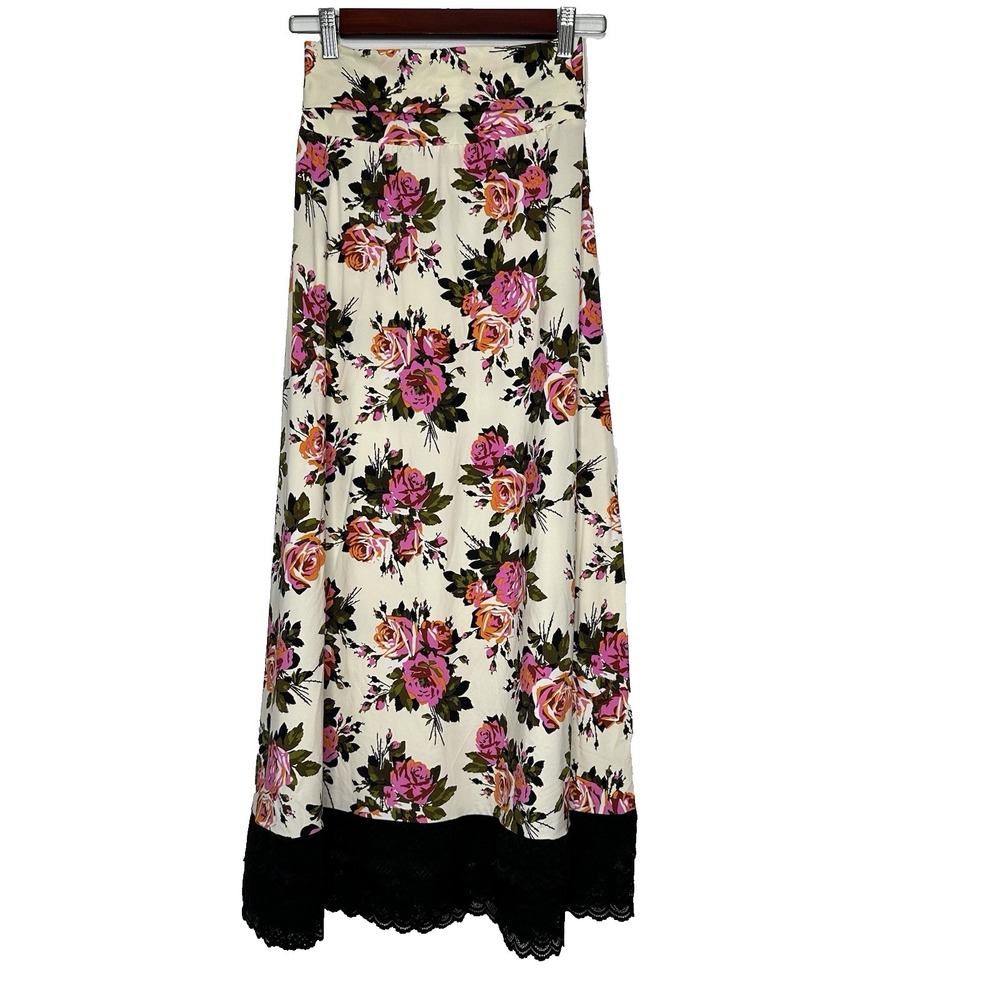 Betsey Johnson Swim‎ Maxi Skirt Small Floral Lace Trim Boho Beach Resort